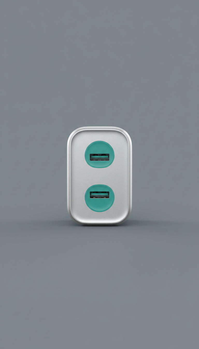 Soft Silver Dual-Port Fast Charger with Teal Accent